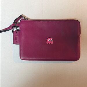 Coach Pink Leather Wristlet with Pac-man Ghost
